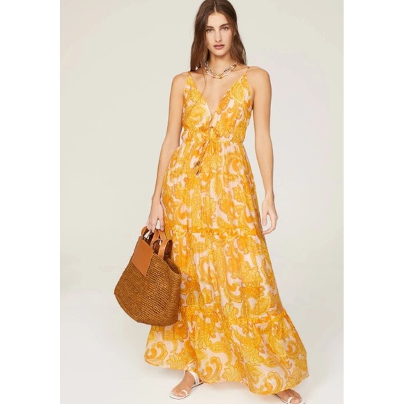 MINKPINK Dresses & Skirts - MINKPINK Blaise Sun Dress Golden Paisley Tiered Maxi Dress Lace Up V Neck Small
